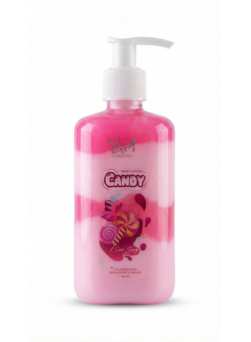 SAPI Cosmetics "Candy" Moisturizing Body Gel & Lotion – Sweet Sugary Scent – Hydrating Care for Body and Bikini Line – 300ml Pump Bottle - Image 1